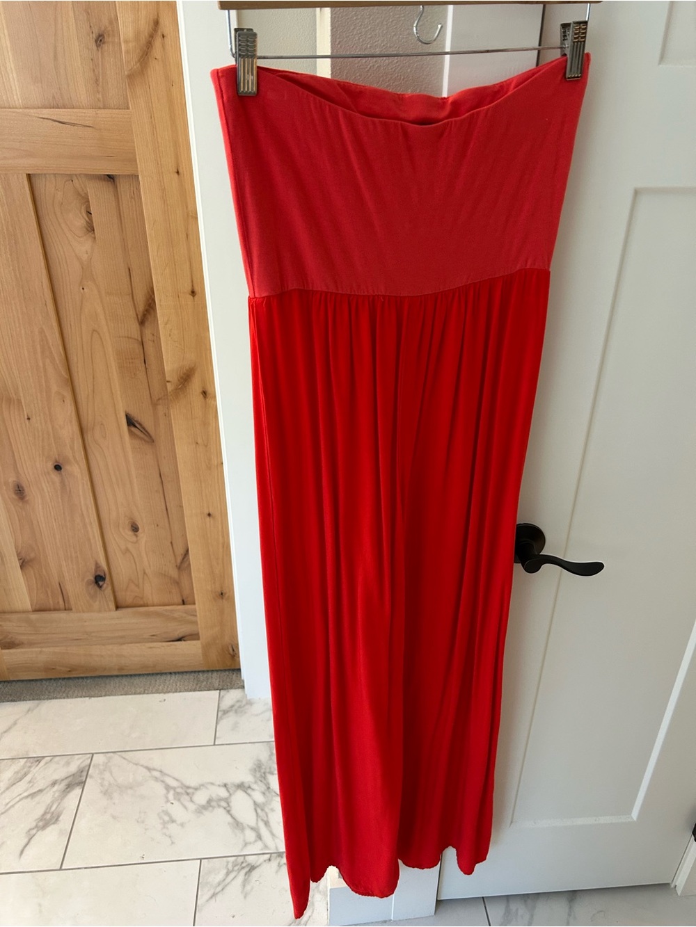 EUC Splendid Coral Red Cotton Modal Strapless Maxi Dress, Medium